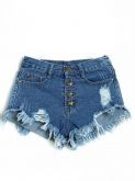 High Waist Ripped Tassel Navy Blue Denim Shorts