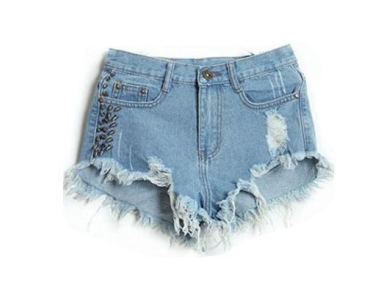 High Waist Tassel Blue Denim Shorts