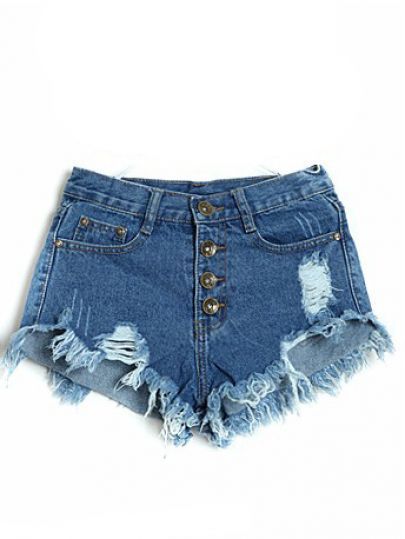 High Waist Ripped Tassel Navy Blue Denim Shorts