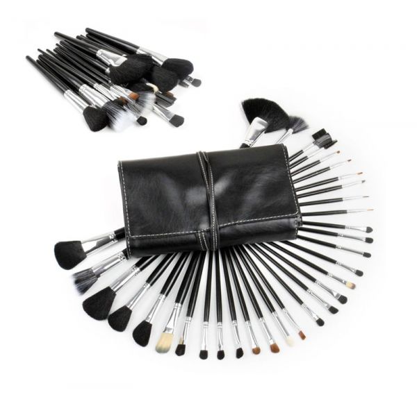 Black Makeup Brush Set (32pcs) with Brush Pouch Case