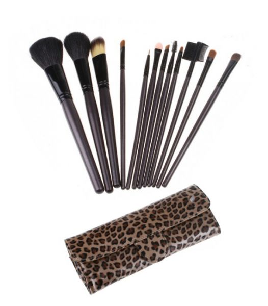 12 pcs Makeup Brushes Set in Leopard Print Brush Pouch