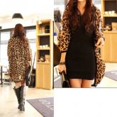 Leopard Chiffon Batwing Sleeve Long Blouse