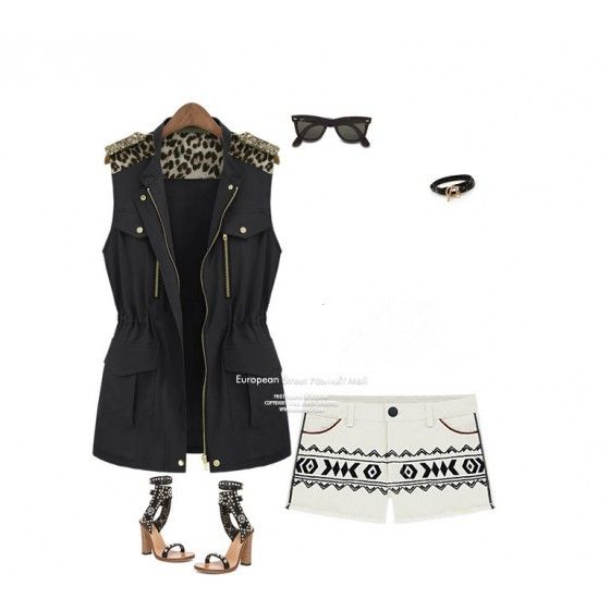 Women Leopard Zipper Vest Coat Black