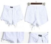 Women Ripped Zipper White Denim Shorts