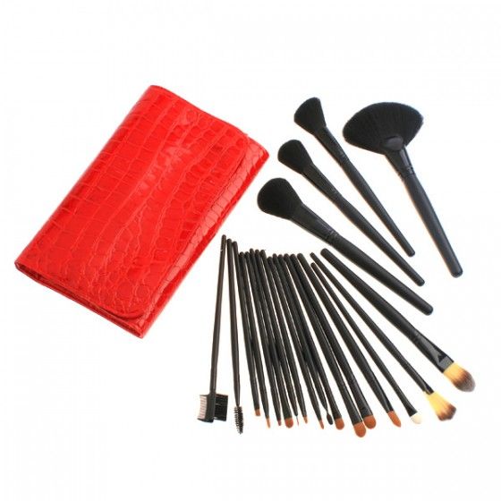 21 pcs Makeup Brush Eyebrow Comb in Red Python Vernis Case