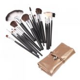 18 pcs Nylon Fiber Black Makeup Brush Set with Golden Pouch