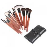 18 pcs Nylon Fiber Brown Makeup Brush Set with Black Pouch