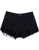 Mid Waist Vintage Women's Black Denim Shorts