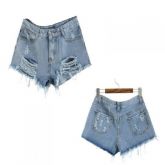 Mid Waist Blue Denim Shorts