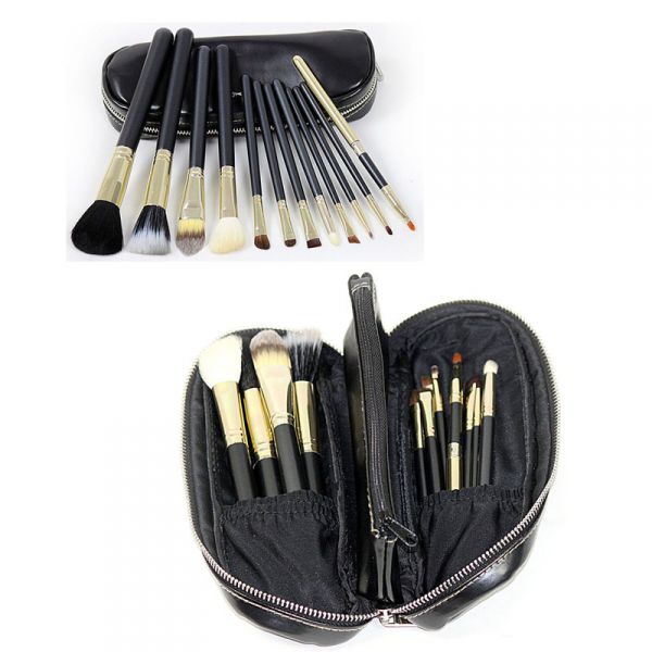 Makeup Brush Set (12pcs Black) with Brushes Pouch