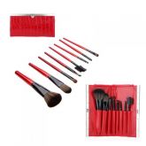 8 pcs Makeup Brush Kit Python Vernis Leather Case Red