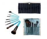 8 pcs Makeup Brush Kit Python Vernis Leather Case Blue