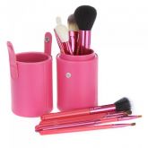 12pcs Makeup Brushes in Round Leather Brush Cup Holder Pink