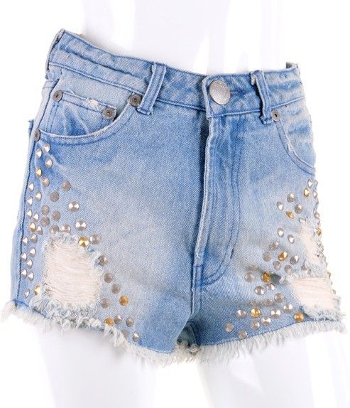 High Waist Studded Denim Shorts